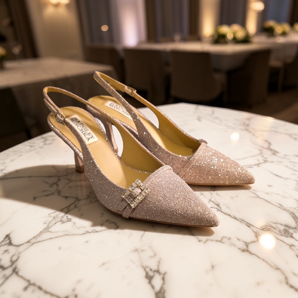 Badgley Mischka Glitter Slingback Heels